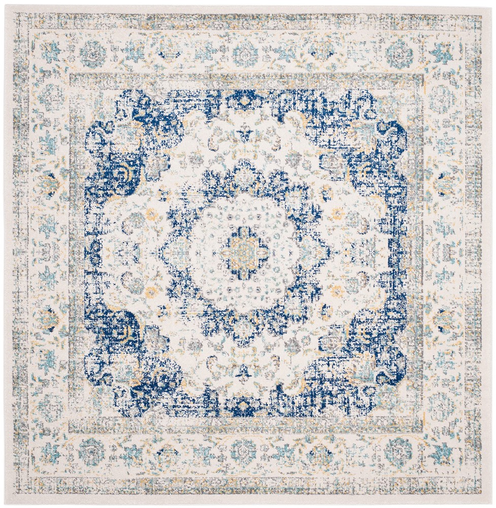 Evoke Collection EVK220C Ivory Blue Shabby Chic Oriental Medallion Square Rug