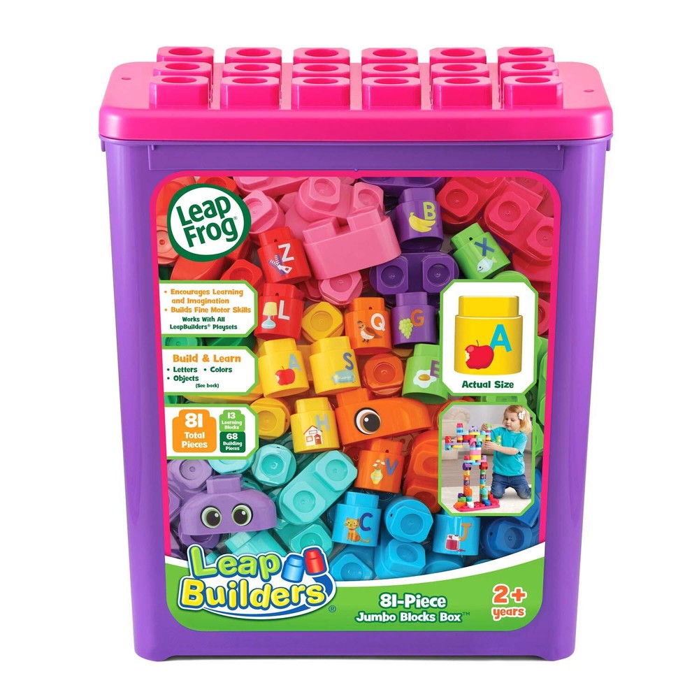 LeapBuilders 81-Piece Jumbo Blocks Box, Pink,24 months to 5 years