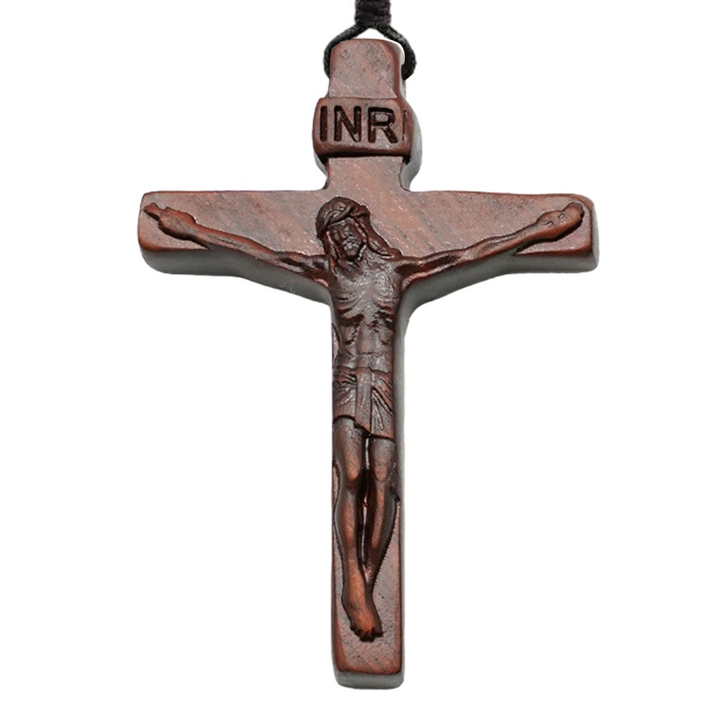 Catholic Religious St Benedict Wooden Crucifix Cross Necklace for Men Women