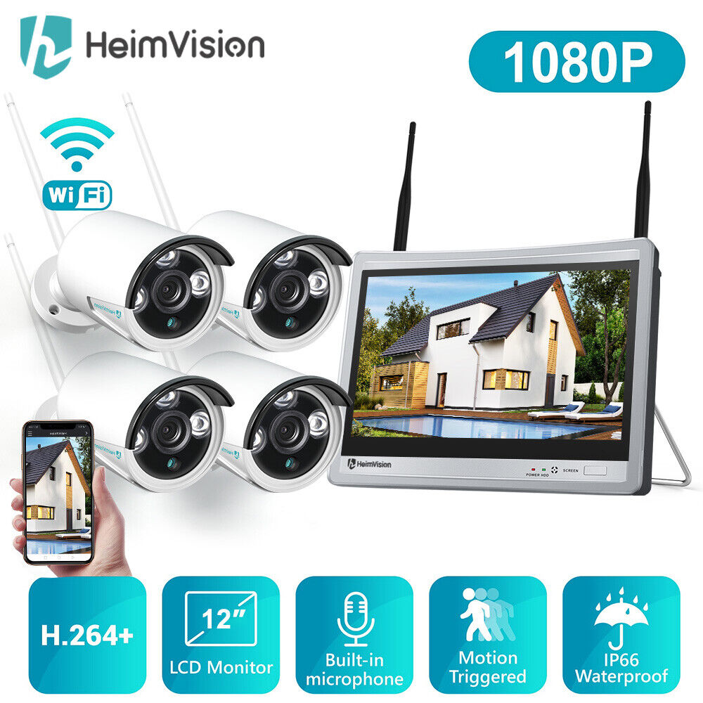 HeimVision Wireless Security Camera System 8CH NVR 12'' LCD Monitor Outdoor CCTV
