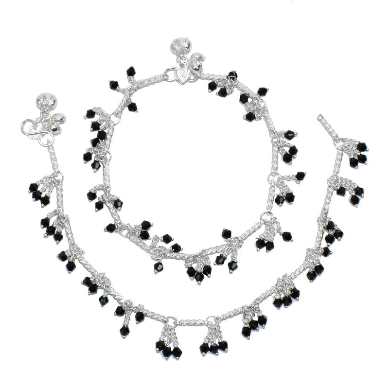 Anklet Payal Black Stone Bracelet Chain Traditionl Bridal Foot Jewelry For Women-image
