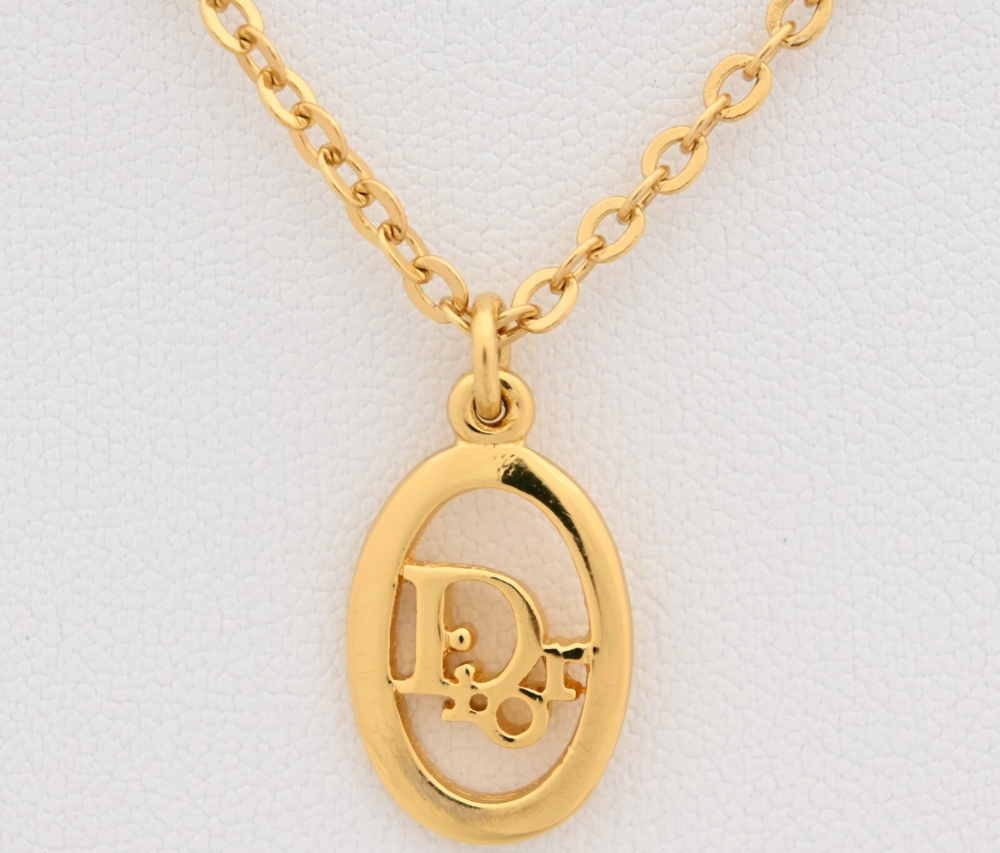 Authentic Dior Logo Gold Necklace 15.6-16.4 Inches Di7006HQ