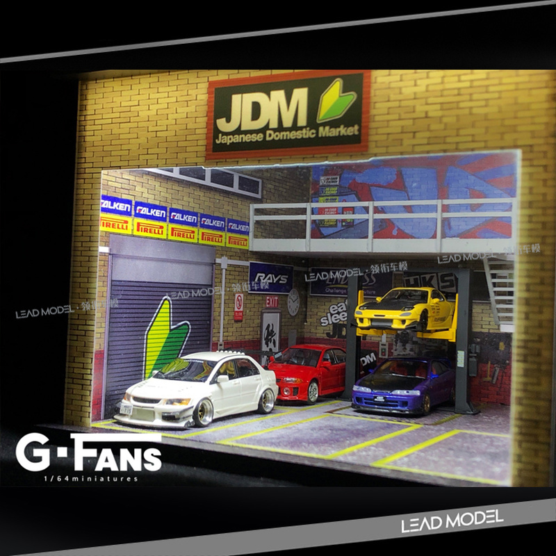 Diorama 1/64 LED Light Double-Deck Model Car Garage Collection Display Gift JDM