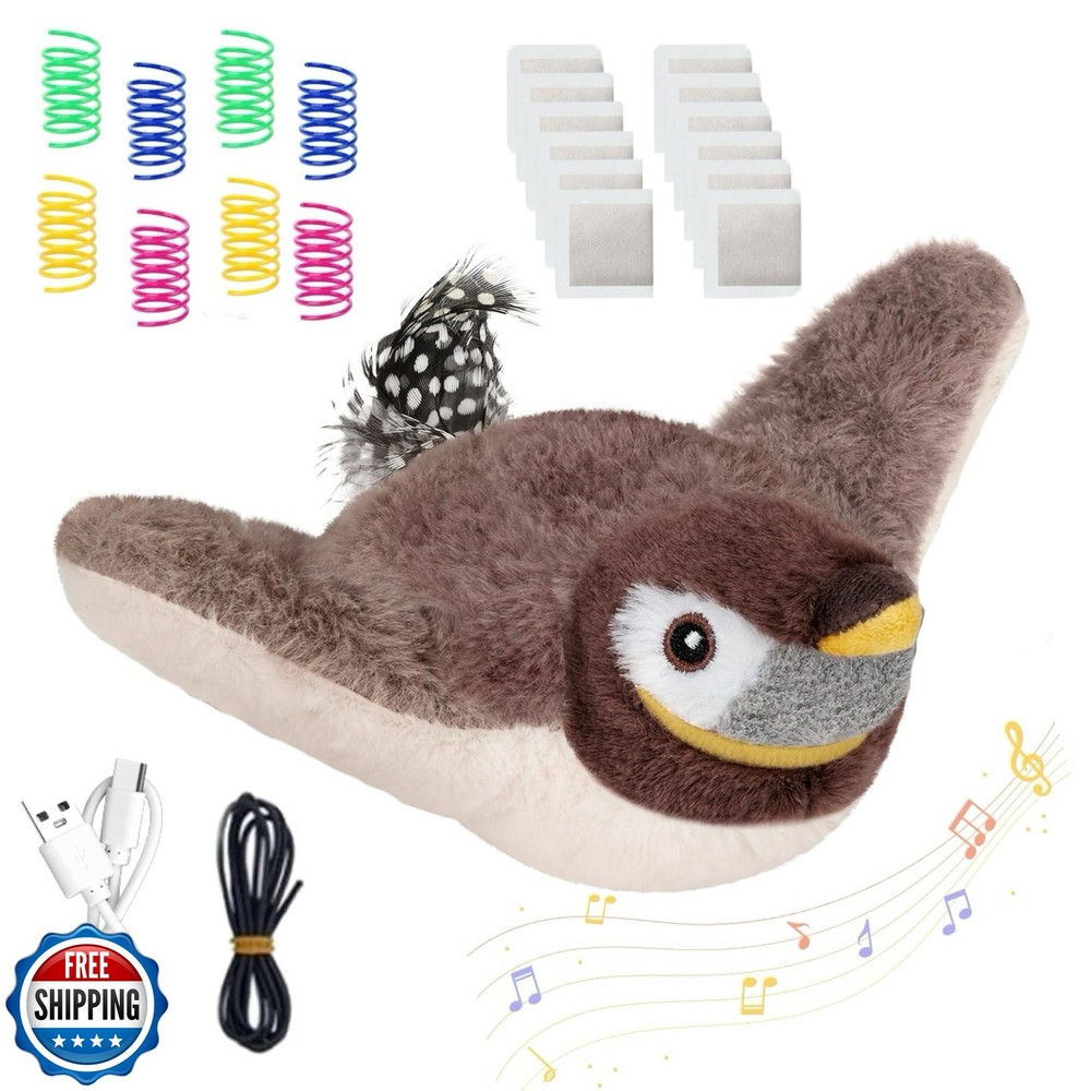 Kapawze Rechargeable Flapping Bird Cat Toy with 8 Springs and 10 Catnip Toys