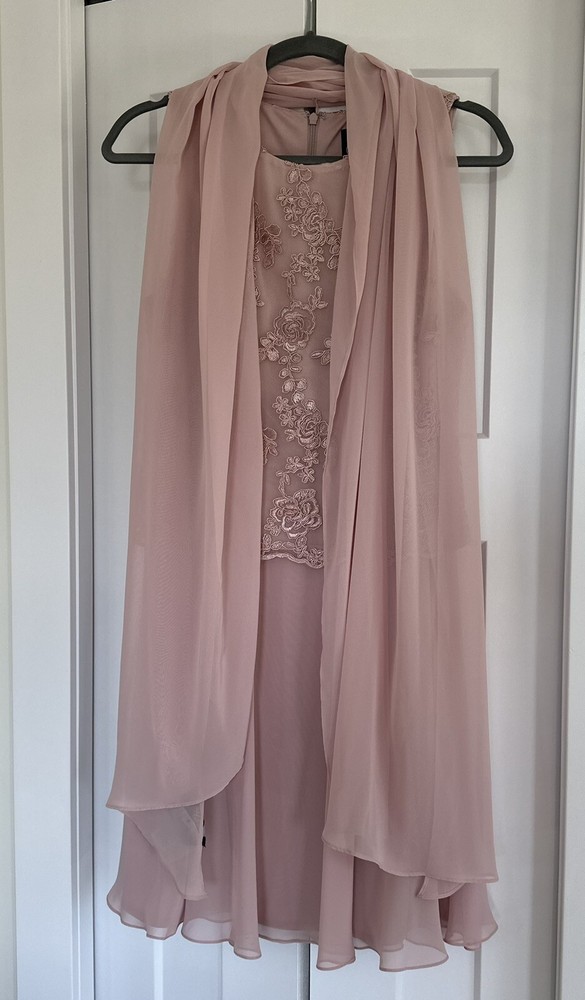 Alex Evenings Womens Pink Blush Mesh Embroidered Cocktail Dress  6 With Shawl