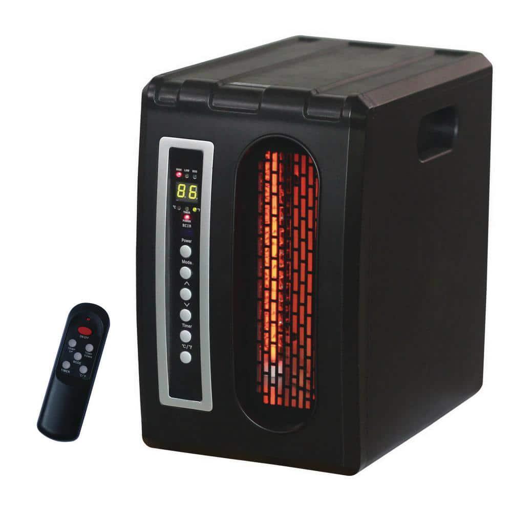1500W 3-Element Black Quartz Infrared Heater with Remote Timer & ECO Setting
