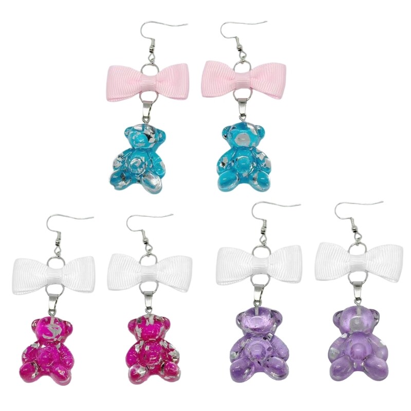 Bowknot Bear Pendant Earring Handmade Crystal Bear Dangle Earring Jewelry Decor