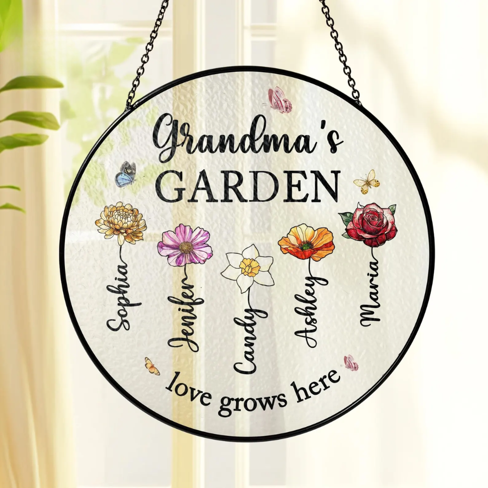 Birth Month Flower Stained Glass Suncatcher - Grandma Garden Gift Idea-image