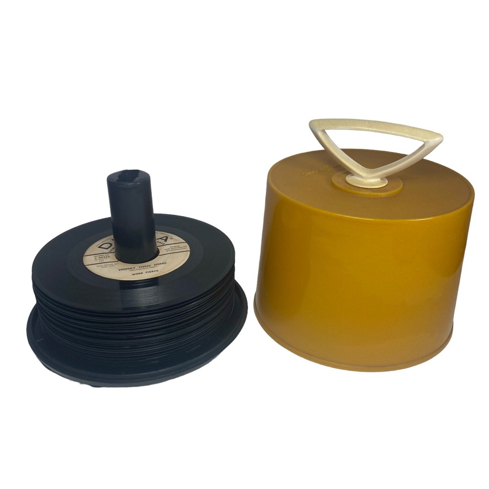 Record Carry Holder Disc-Go-Case 45rpm Yellow Gold + 28 Loose Records Vintage