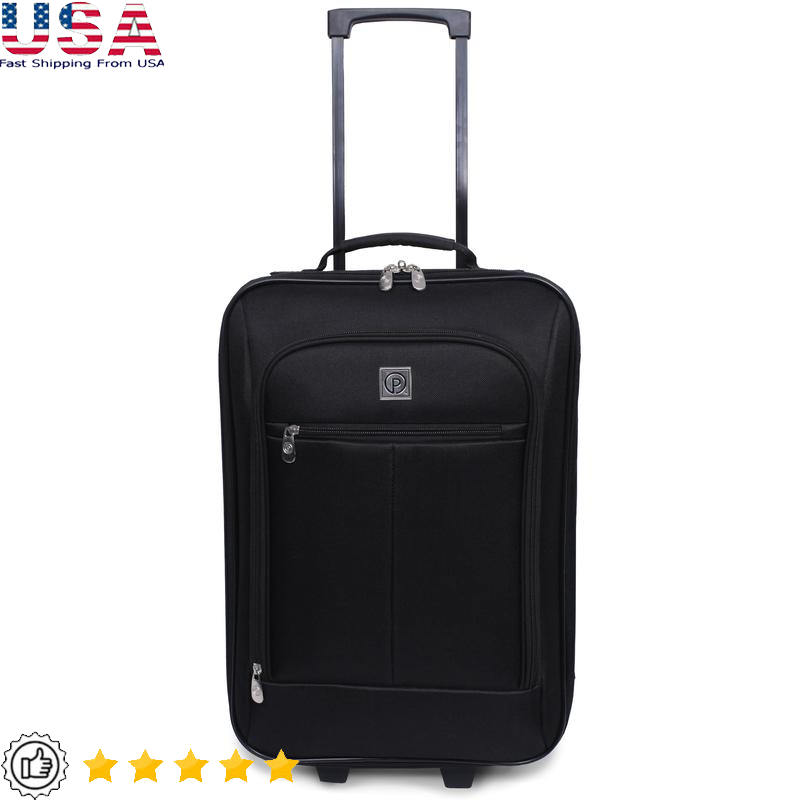 Softside Carry-on Luggage Telescopic Handle Inline Wheels Accessory Pocket New