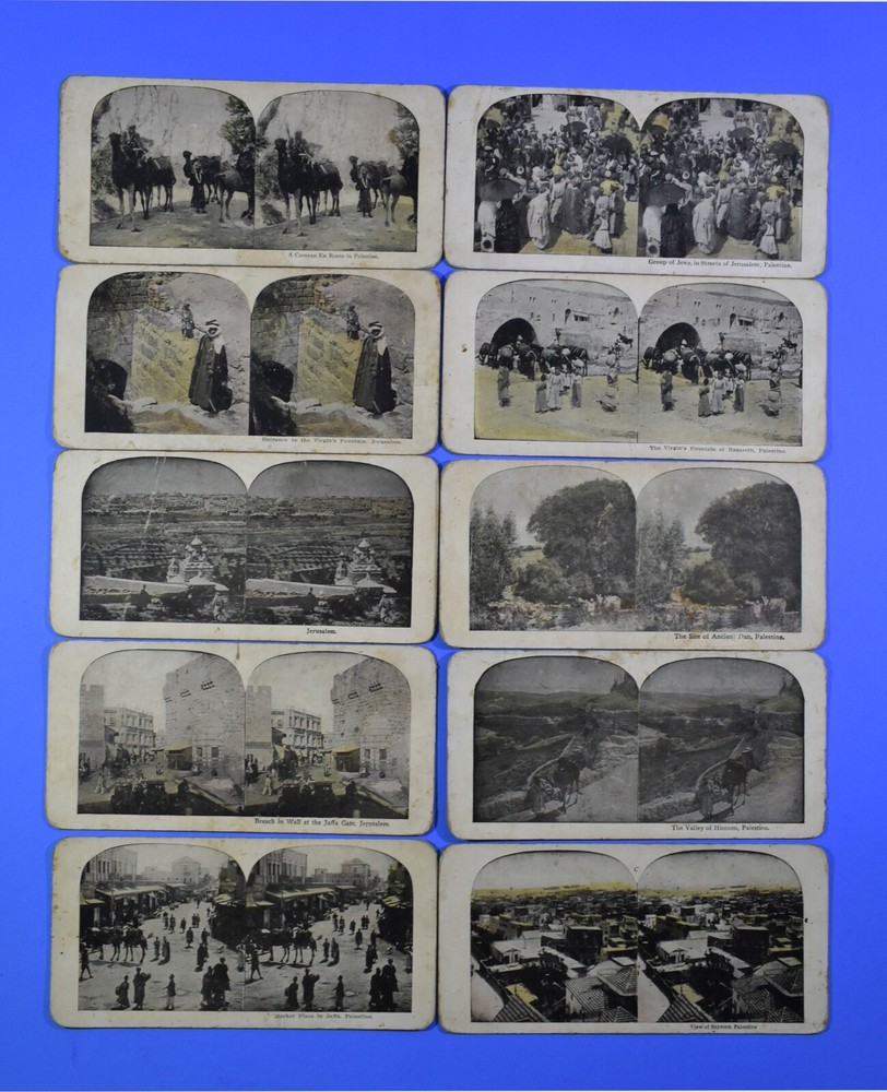 Lot 10 Antique Stereograph  Cards ca. 1900 Palestine Jerusalem Hand-Colored