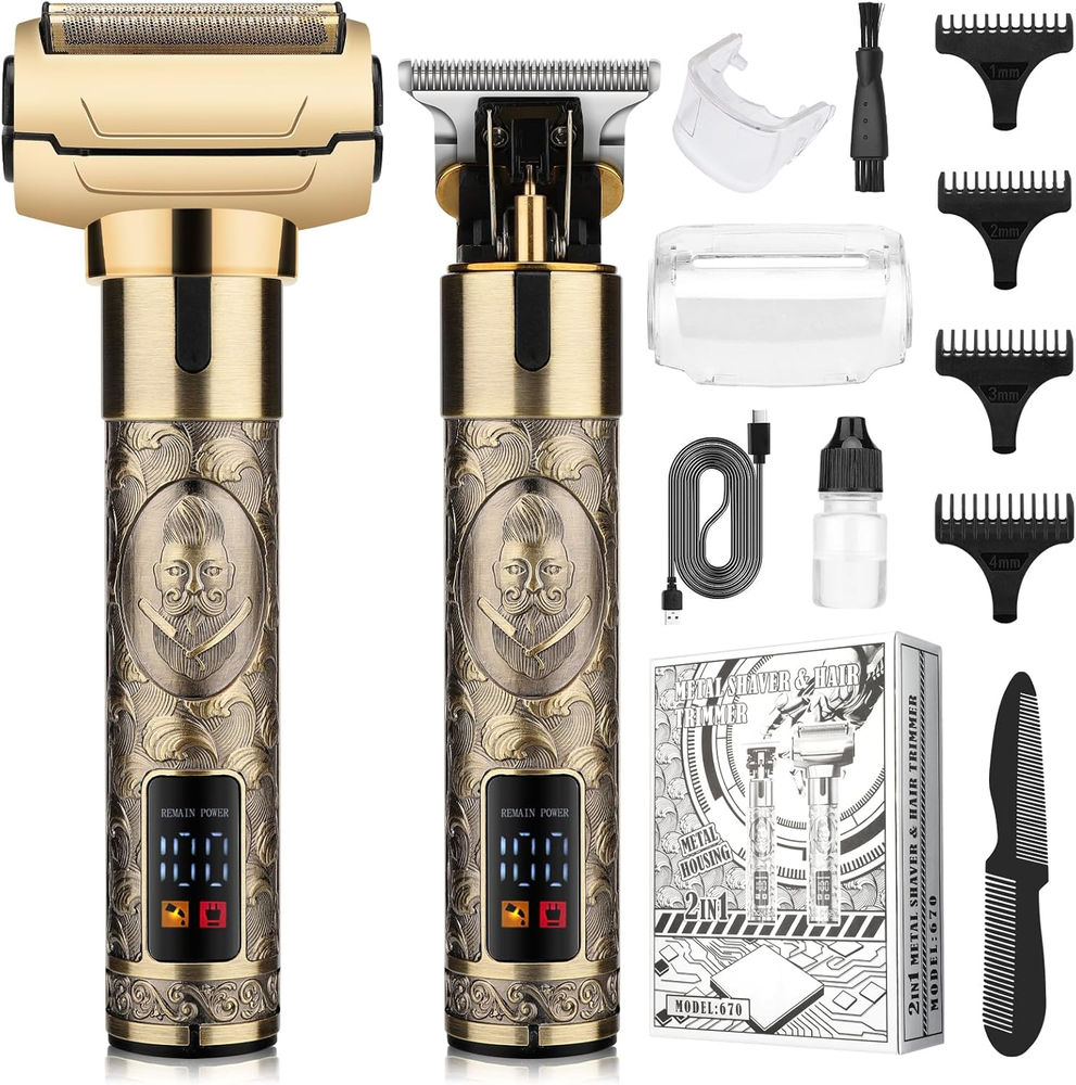 Professional Men's Hair Clipper with T-Blade Trimmer & Electric Shaver