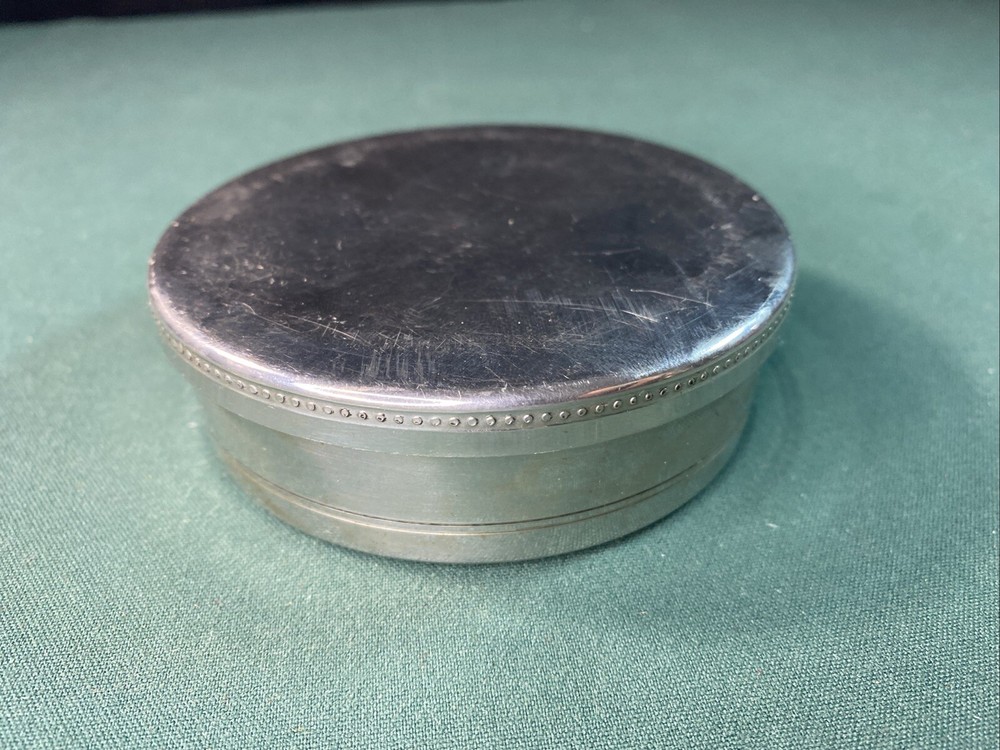 Tiffany & Co Hand Crafted Pewter Jewelry Trinket Box Round Blue Velvet Lined