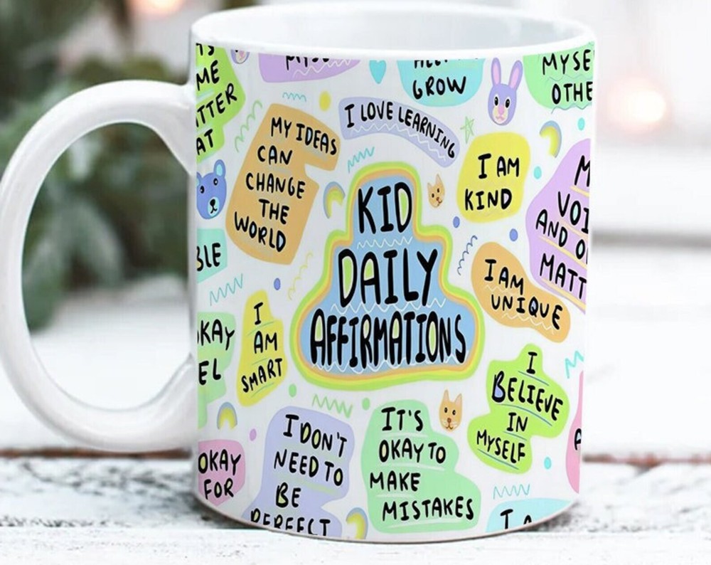 Positive Affirmations Mug for Kids Mental Wellness Motivating Designs  