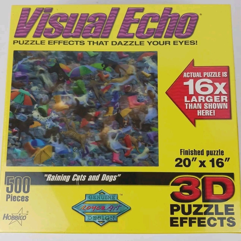 Visual Echo 3D Raining Cats And Dogs  Lenticular Jigsaw Puzzle 500 Piece Sealed-image