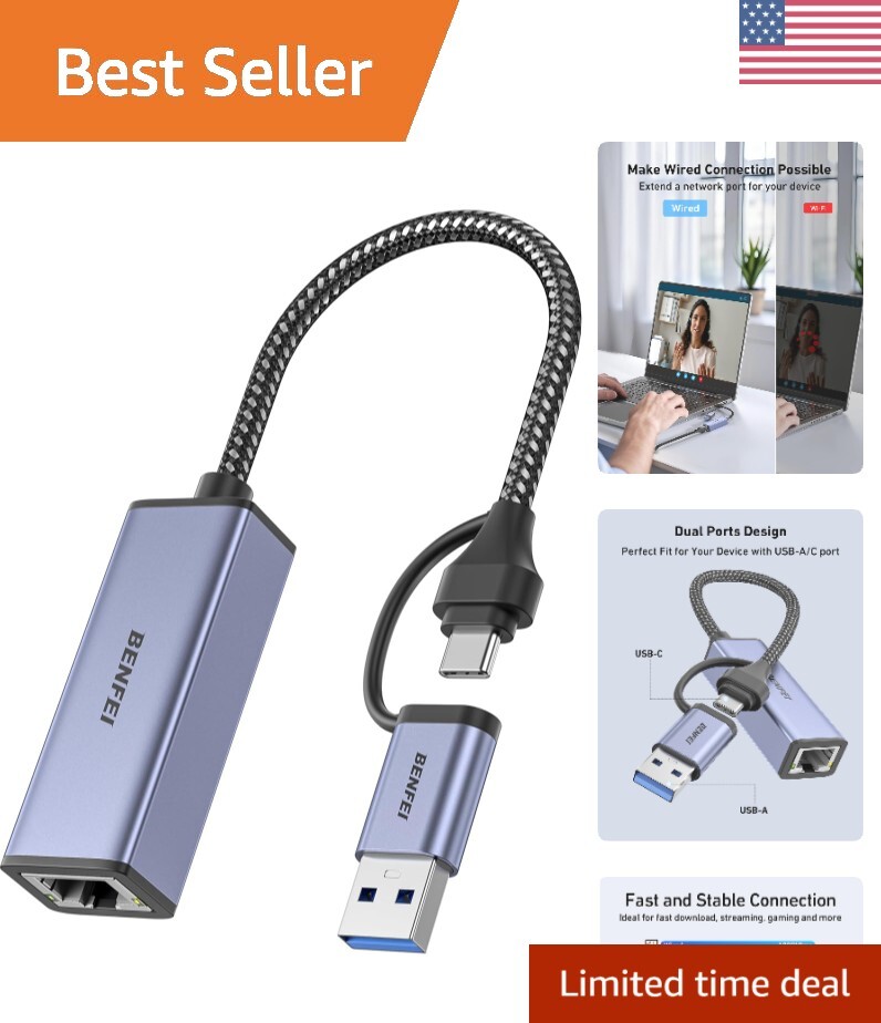 USB 3.0 to Ethernet Adapter - Gigabit LAN 1000Mbps for Mac & Windows Users