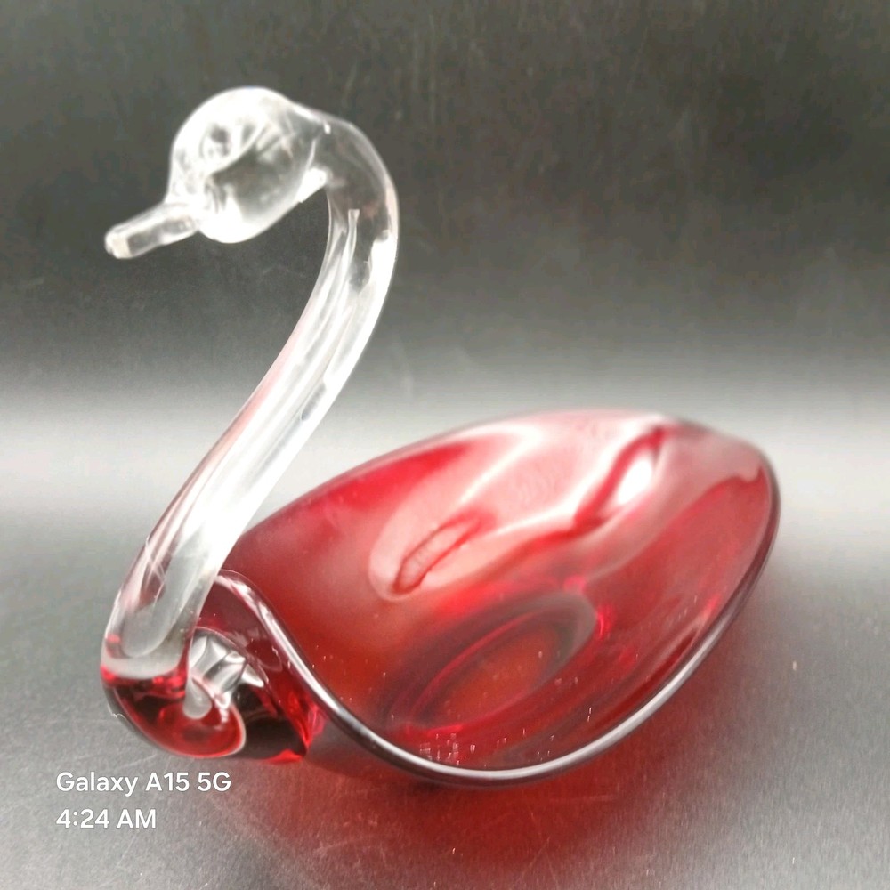Vintage 1943- 1955 Duncan Miller Ruby Red Swan with Clear Neck Candy / Soap Dish