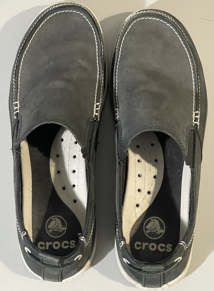 Crocs Black Loafer Shoes Harborline Nubuck Leather Slip On Size M12