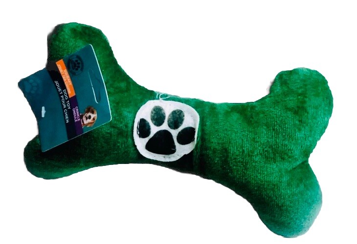 Squeaky Velvet Green  Dog Bone Shaped Toy 12 Inch