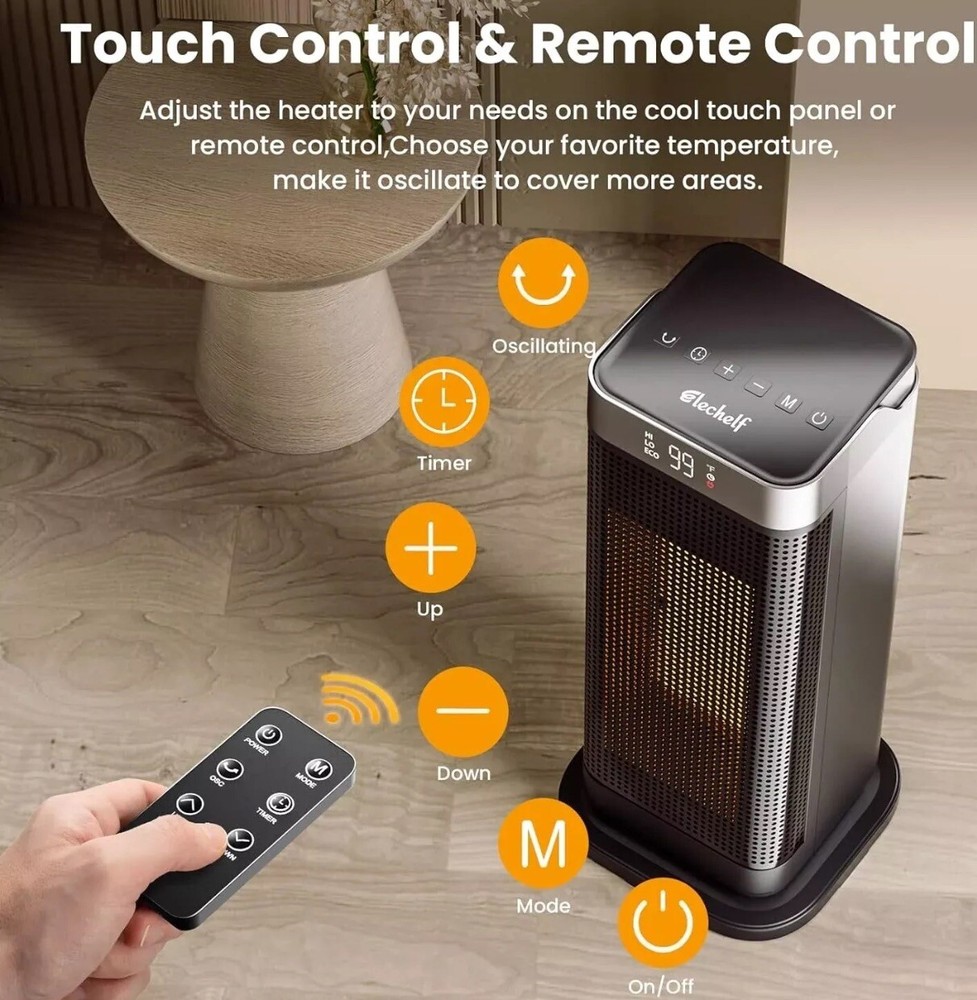 Space Heater, 90°Oscillating 1500W Electric Ceramic Tower Heater with Remote NEW