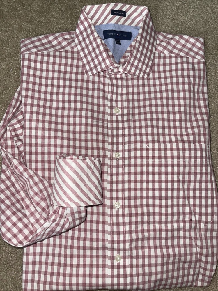 Tommy Hilfiger Men's Long Sleeve Plaid Button-Up Shirt Size 15.5 32-33 Excellent Condition