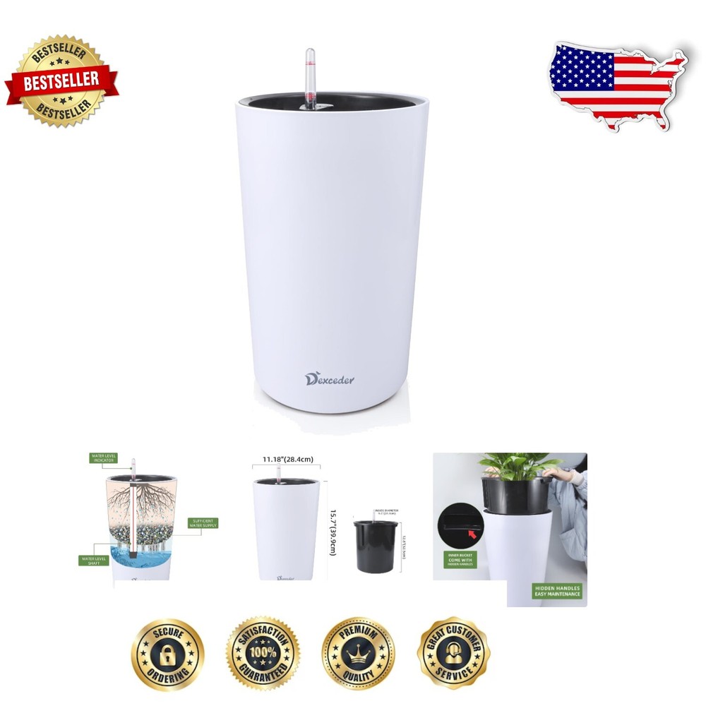 Elegant Matte Self-Watering Indoor Outdoor Planter 16x12 for Plants