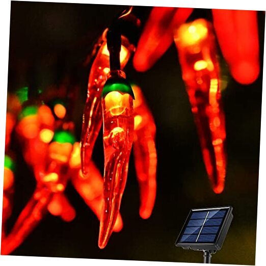 23FT 50LED Garden Solar Christmas Lights Outdoor Chili Pepper String Lights Red