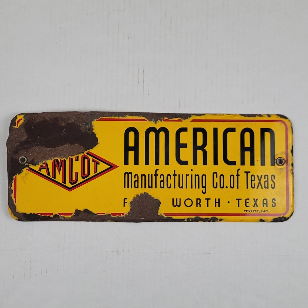 Vintage Porcelain AMCOT Sign American Manufacturing Company Of Texas Gas & Oil