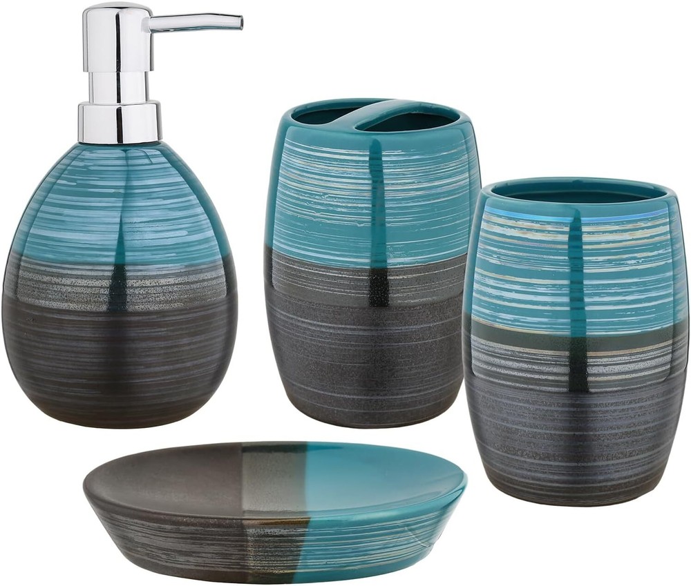 SURUI 4-Piece Bathroom Ceramic Accessories Set, Two-Color Blue Black