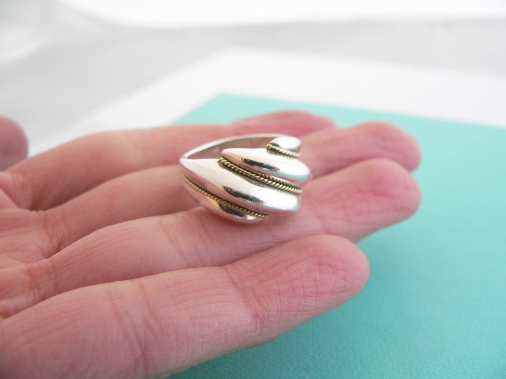 Tiffany & Co Silver 18K Gold Shrimp Twist Ring Band Sz 5 Rare Statement Love