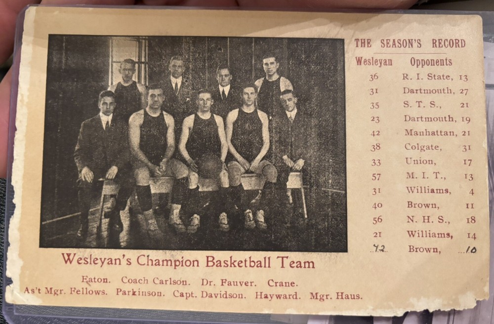 WESLEYANS CHAMPION BASKETBALL TEAM MIDDLETOWN CONNECTICUT CAPT DAVIDSON Carlson