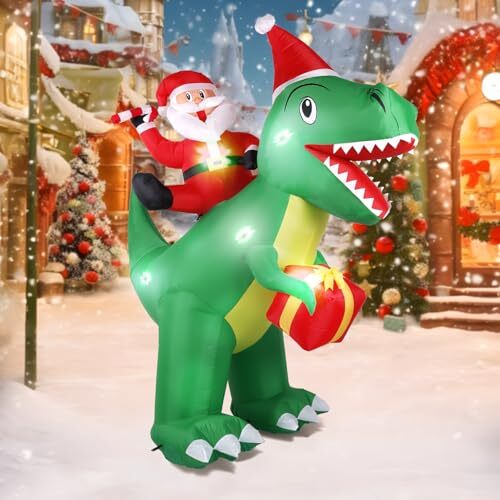 7 ft Christmas Inflatables Outdoor Decorations, Blow Up Dinosaur Christmas