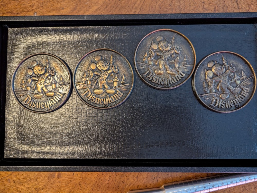 Vintage Bronze Disneyland Mickey Mouse Metal Coasters Set of 4 Disney