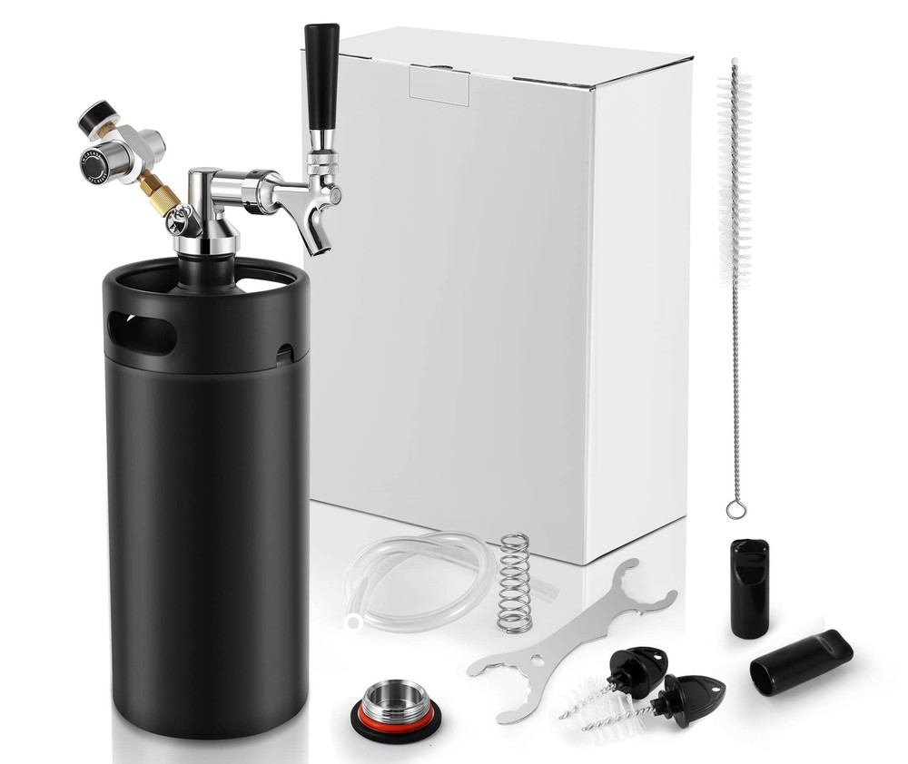 HGKEKE 128OZ Mini Keg Growler Portable mini kegerator Tap System Stainless St...