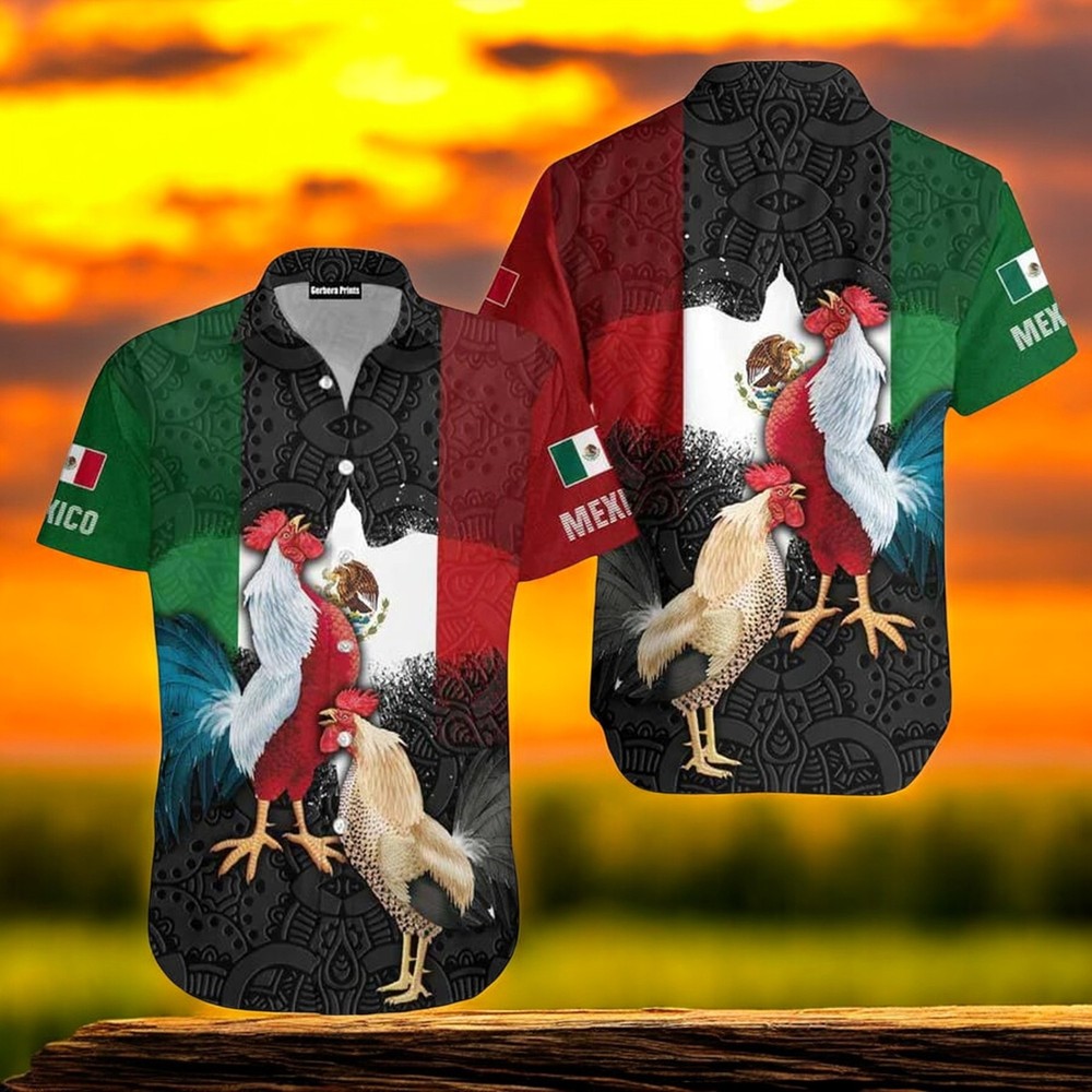 Mexican Rooster Mexican Flag Hawaiian Shirt