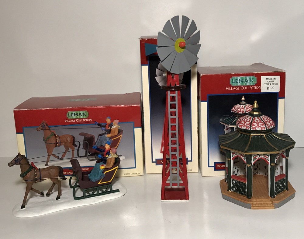 Lemax Village Dashing Through the Snow Windmill Gazebo Set of 3
