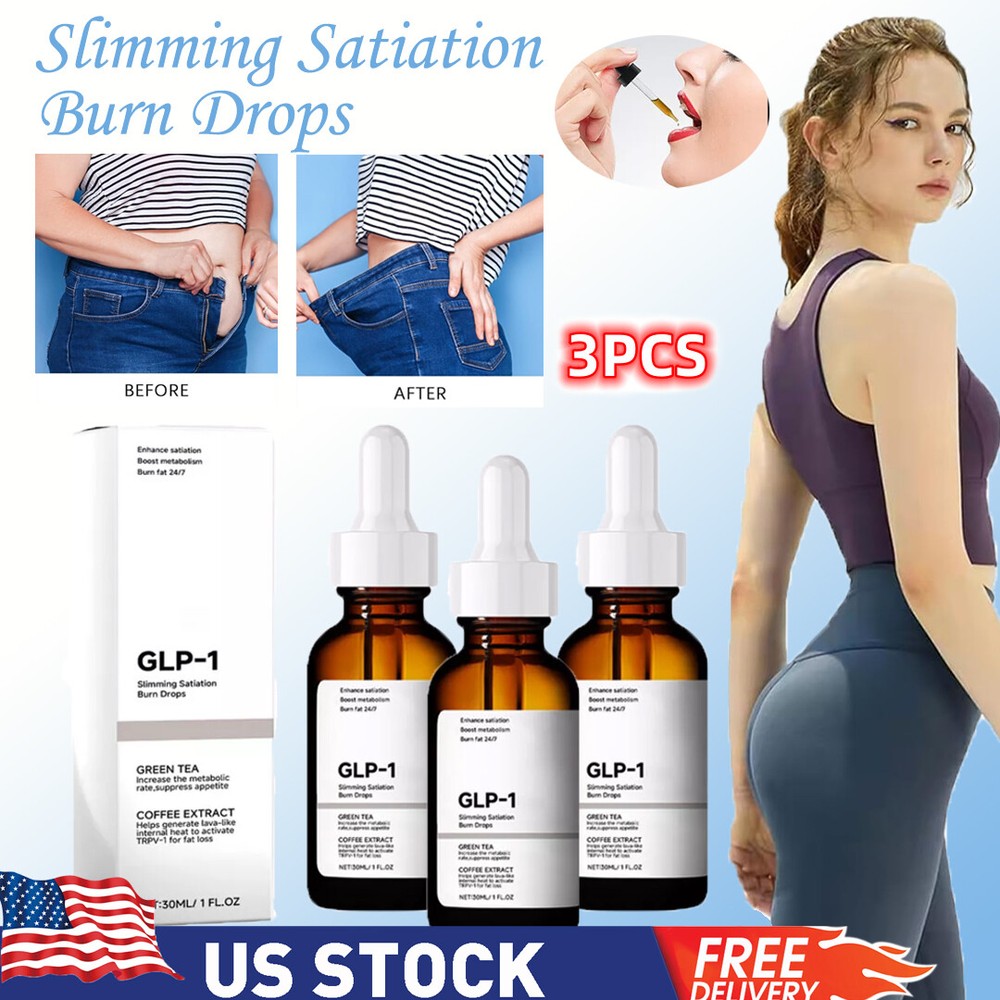 3PCS GLP-1 Weight Loss Fat Burner Drops Diet Supplement Slimming Drops 30 ml US