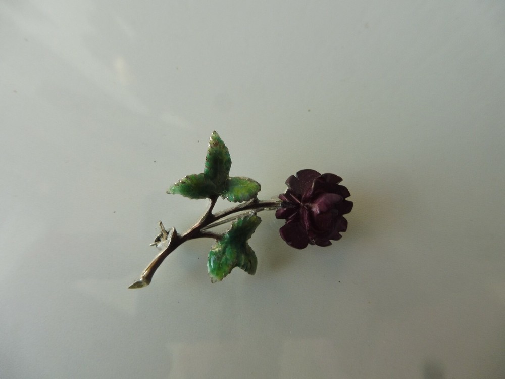 Very beautiful brooch, Rose, 925 silver, enameled, reddish, carved flower