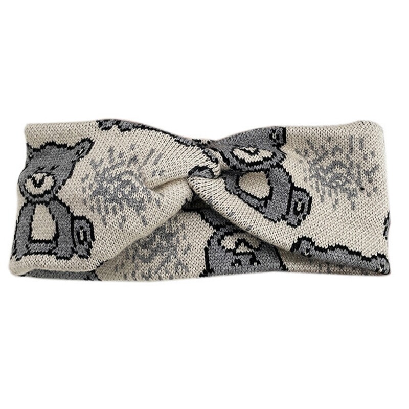 Cozy Knitted Bear Headband with Crochet Knots and Wide Earmuffs