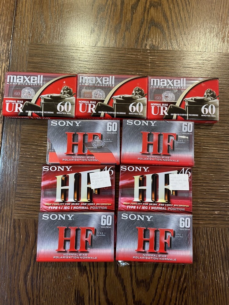 Lot Of 9 Brand New Blank Cassette Tapes - Maxell And Sony 46/60