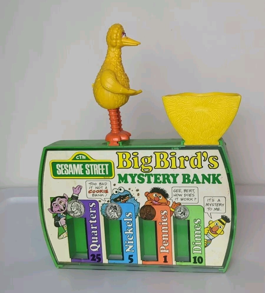 Vintage Sesame Street Big Bird's Mystery Bank Coin Sorter 1976 Green 9x6 Muppets