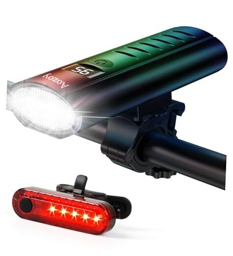 Bike Light Set USB Rechargeable - 5400mAh Bike Headlight & Black 3LED 1600LUMEN
