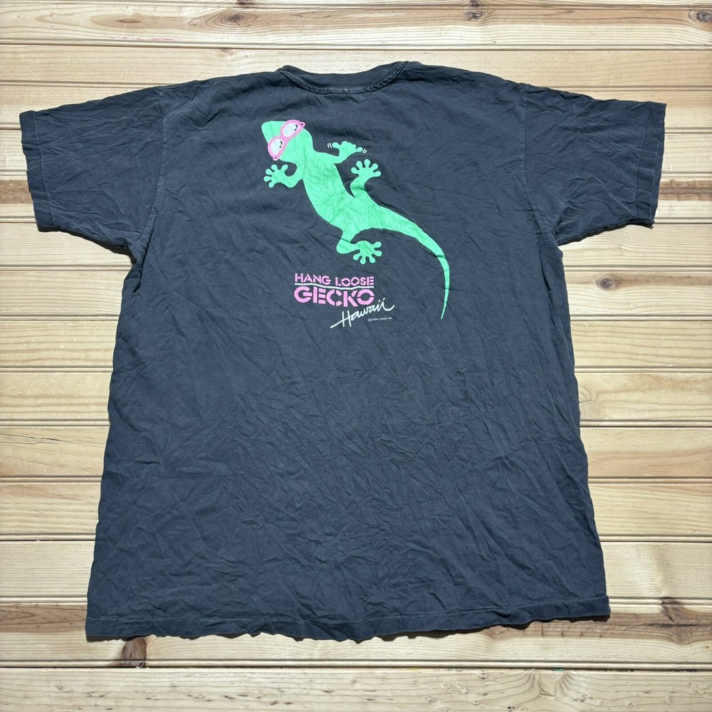 Vintage 90s Gecko Hawaii Hang Loose Tropical Island Faded Shirt Size XL