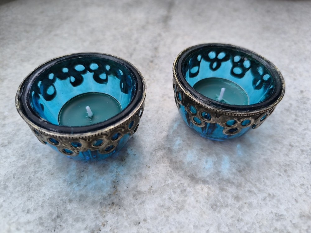 Vintage Glass and Metal Candlesticks - Pair