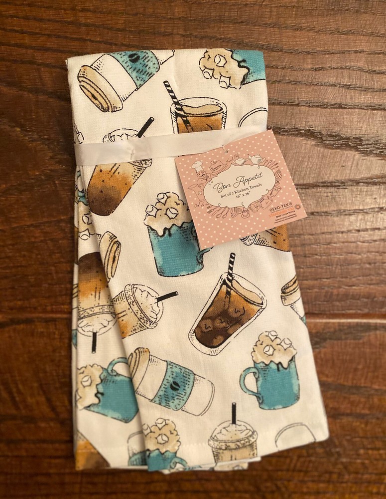 Starbucks Inspired Drinks Kitchen Towels Set, Iced Cappuccinos & Iced Macchiatos