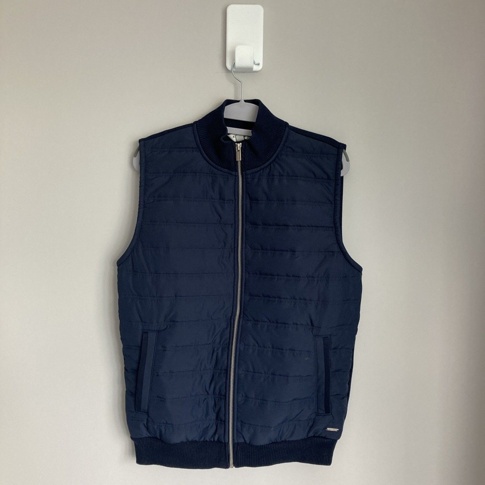 M&S Autograph Gilet Mens Small Reg Blue Puffer Bodywarmer Mock Neck Quilted