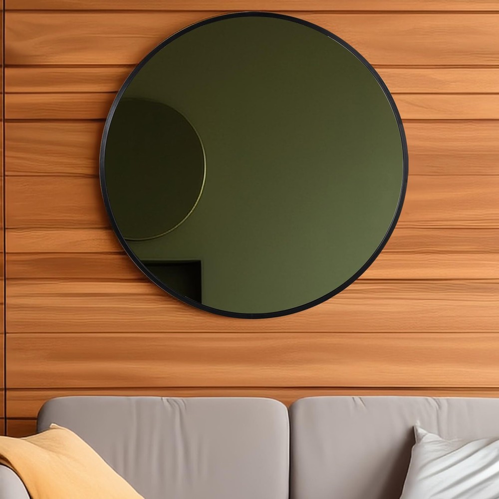 FRUMENSHIP Black Round Mirror, 24 Inch Round Wall Mirror with Metal Frame, Bl...