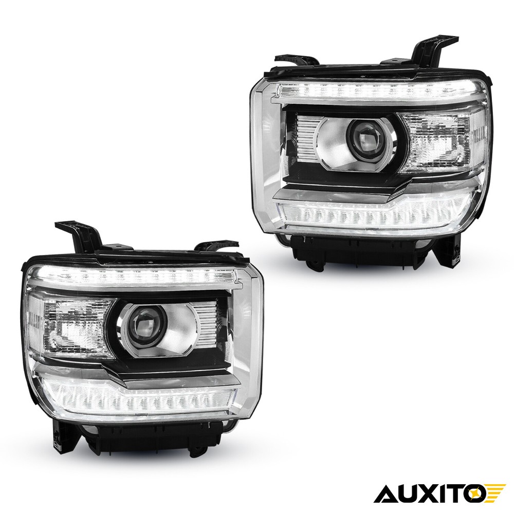 Projector DRL Headlight lamp Fit GMC Sierra 1500 2500HD 3500HD Base Denali LH+RH