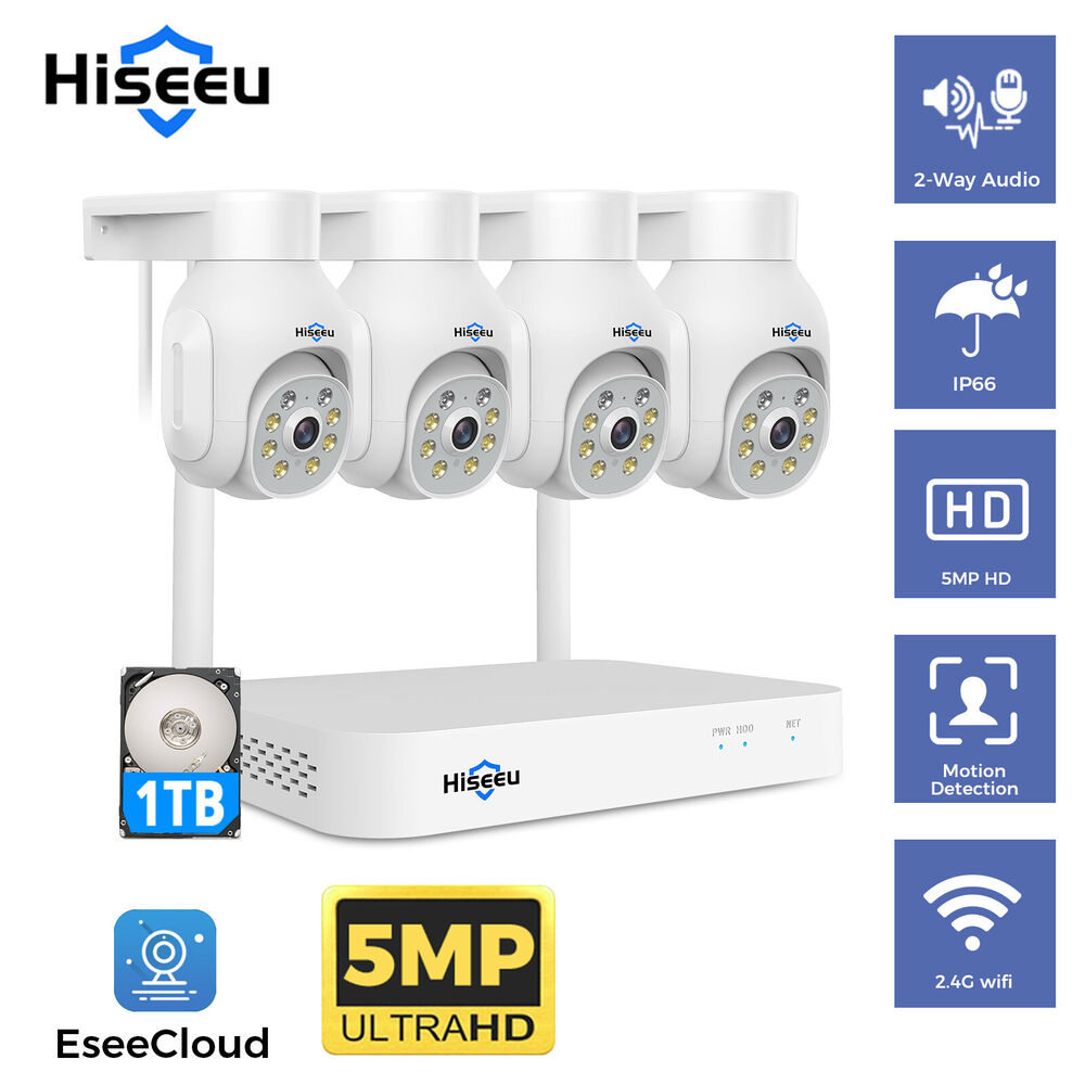 Hiseeu 5MP Wireless Wifi Security Camera System 24/7 Recording With 1TB HDD