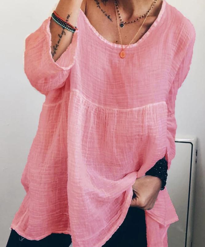 Slub long sleeve womens casual top with explosion print  